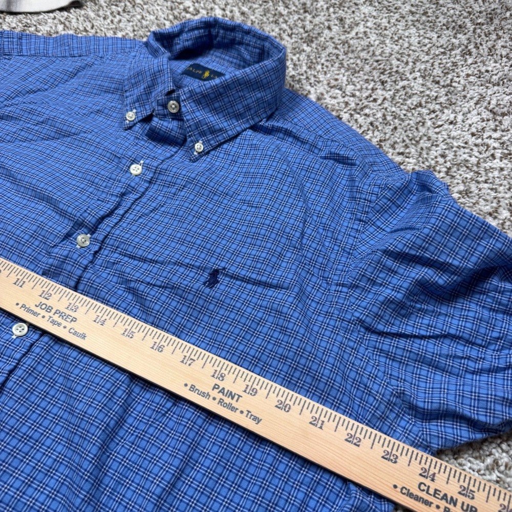 Polo Ralph Lauren Men's XL Blue Plaid Button Down Long Sleeve Shirt Navy Pony - Picture 6 of 7